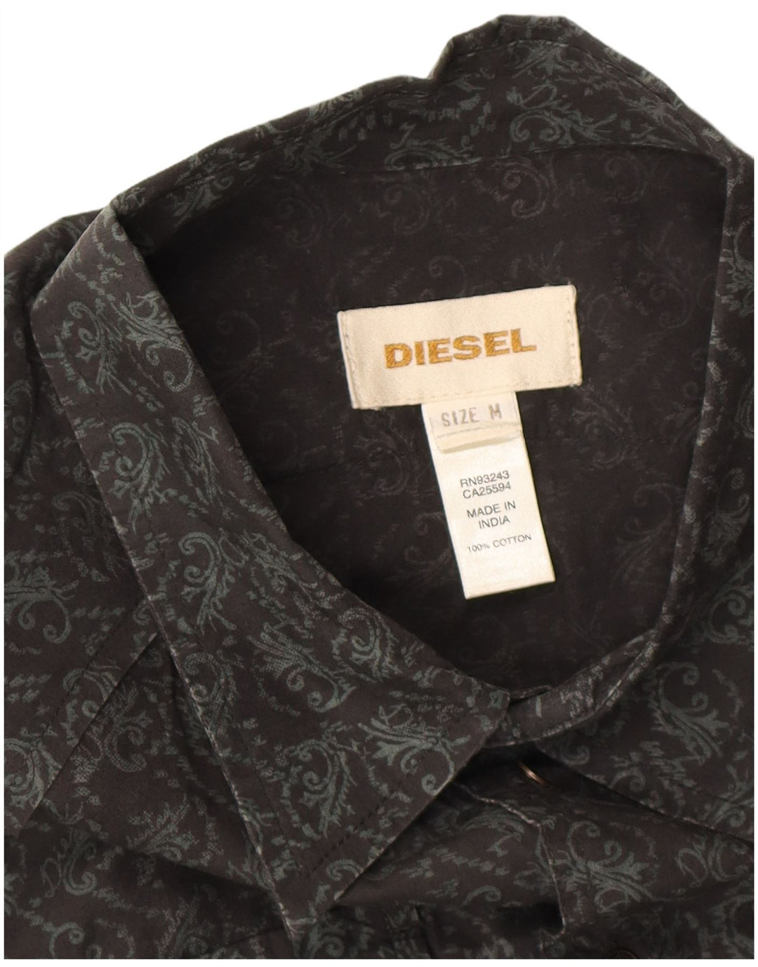 Camisa masculina diesel média preta algodão Paisley