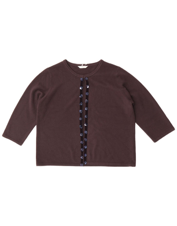 Suéter cardigã aberto feminino Marks & Spencer manga 3/4 UK 18 XL roxo
