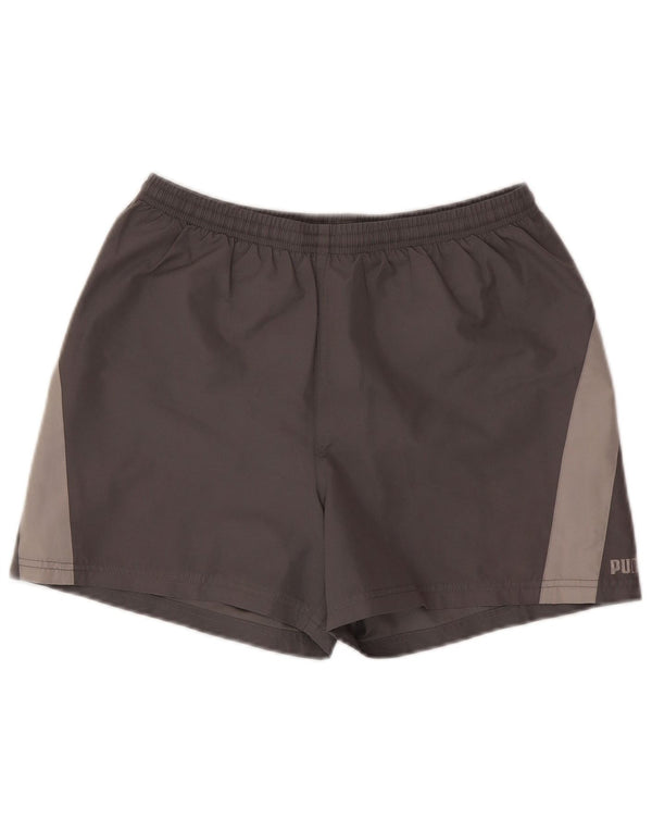 Shorts esportivos masculinos PUMA pequeno cinza colorblock poliéster