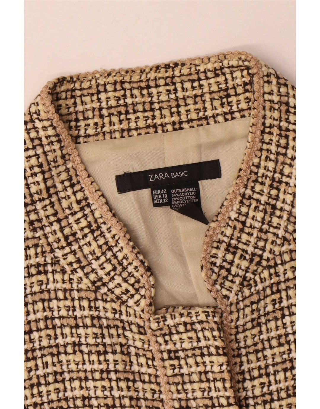 Jaqueta blazer feminina Zara EU 42 grande bege xadrez acrílico