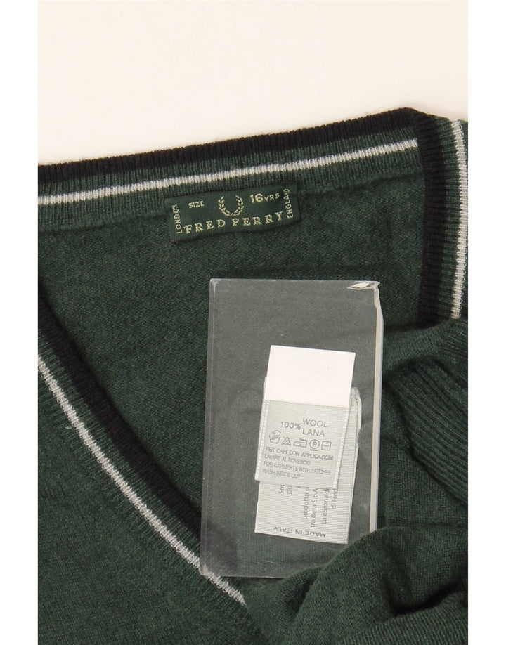Suéter masculino Fred Perry com decote em V 15-16 anos lã verde