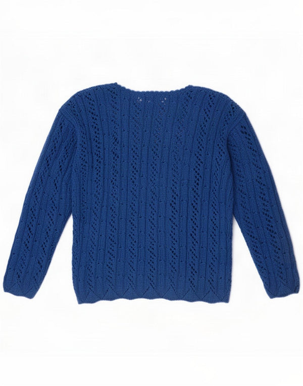 Suéter feminino vintage com gola canoa Reino Unido 16 grande azul