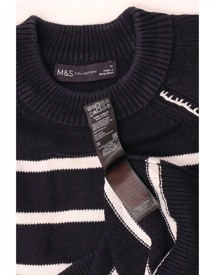 Suéter masculino Marks & Spencer com gola redonda listrado azul marinho médio