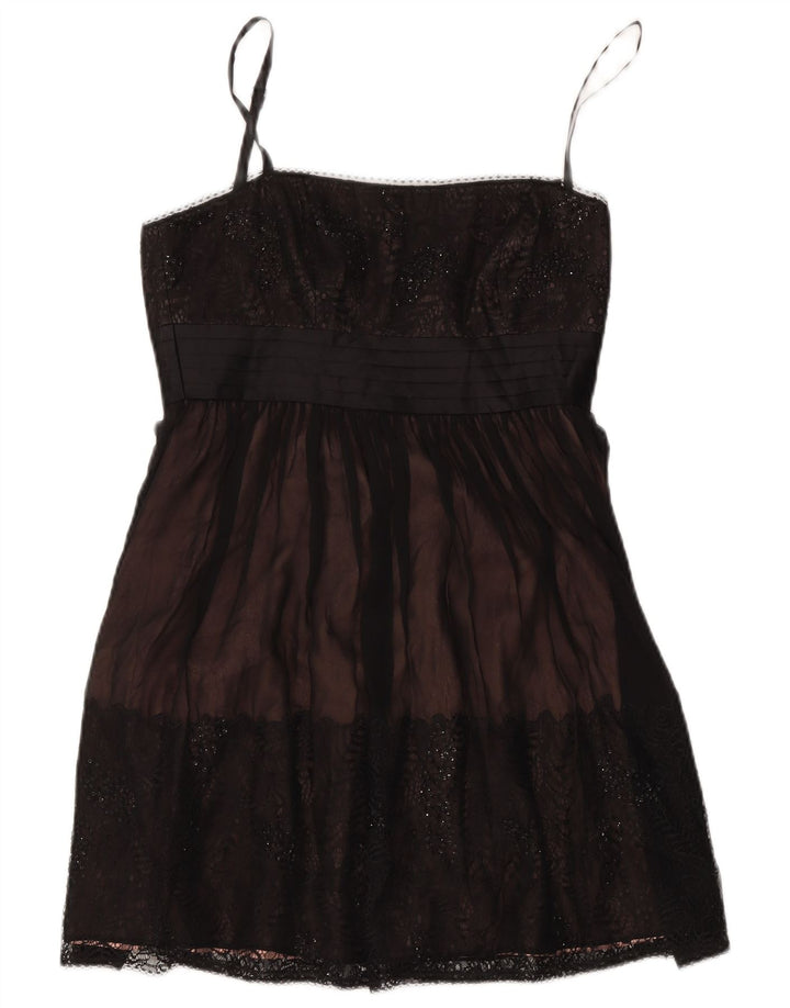 BCBGMAXAZRIA Vestido curto feminino com ombro de fora UK 8 pequeno preto