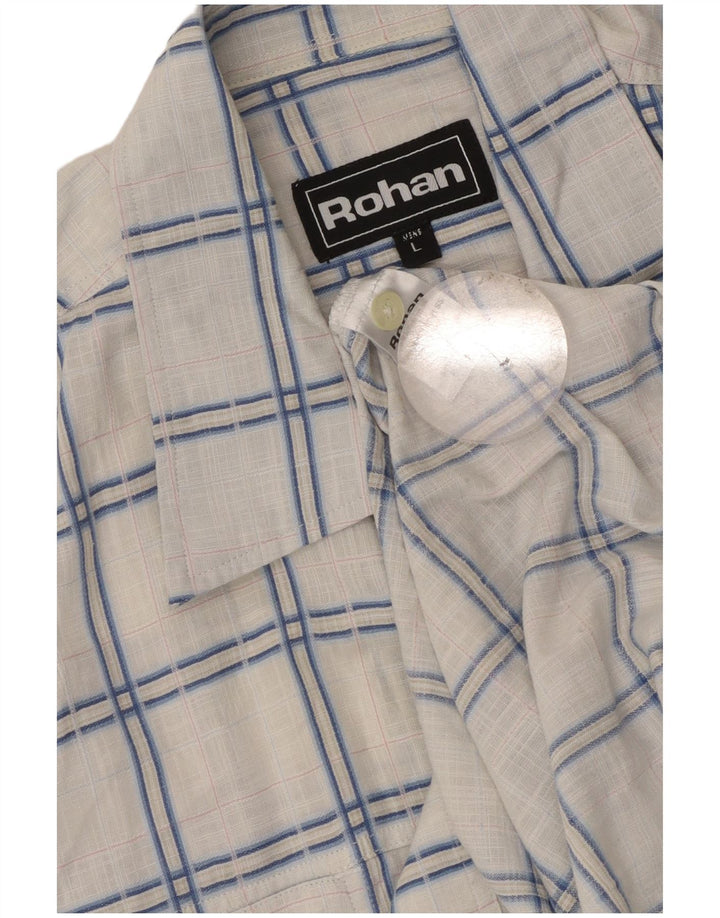 Rohan Camisa masculina de manga curta grande poliéster xadrez branco