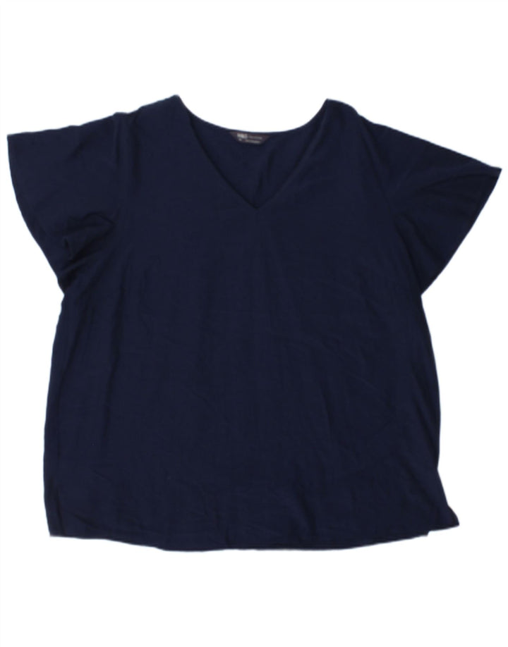 Blusa feminina Marks & Spencer UK 20 2XL viscose azul marinho