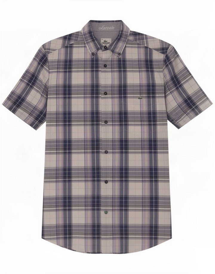 Camisa masculina de manga curta Lacoste tamanho 40 xadrez azul médio