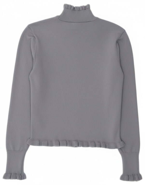 Zara Suéter feminino com gola tartaruga e gola alta, Reino Unido 12 poliéster azul médio