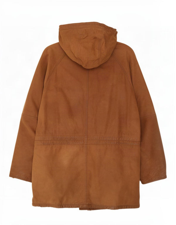 Casaco de couro masculino vintage com capuz UK 40 grande marrom