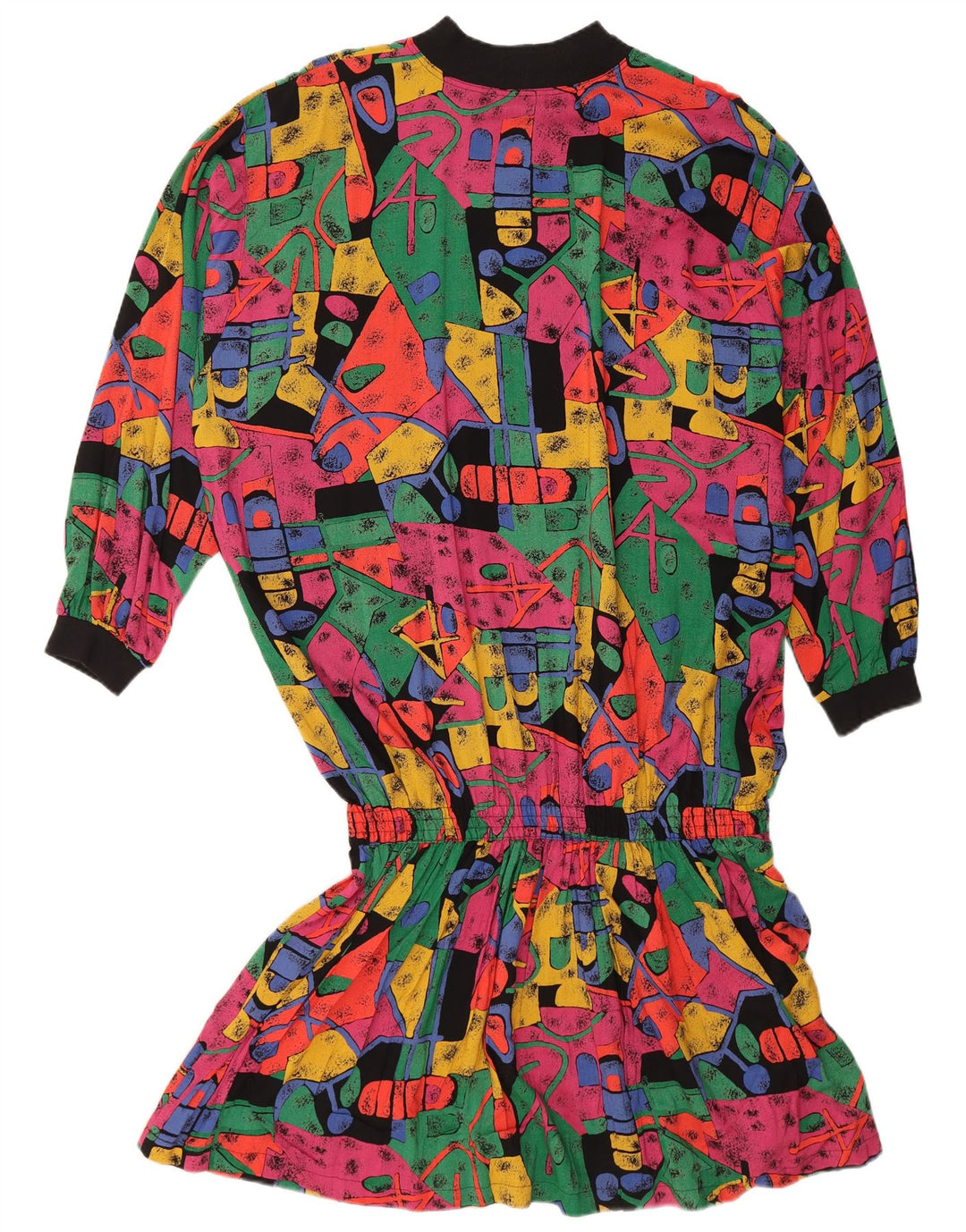 Vestido feminino vintage cintura caída UE 38 médio multicolorido geométrico