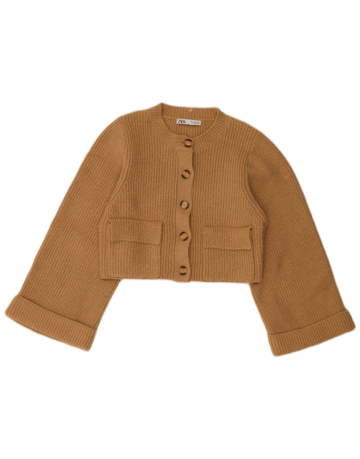 Suéter Zara Feminino Crop Cardigan Reino Unido 12 Médio Bege