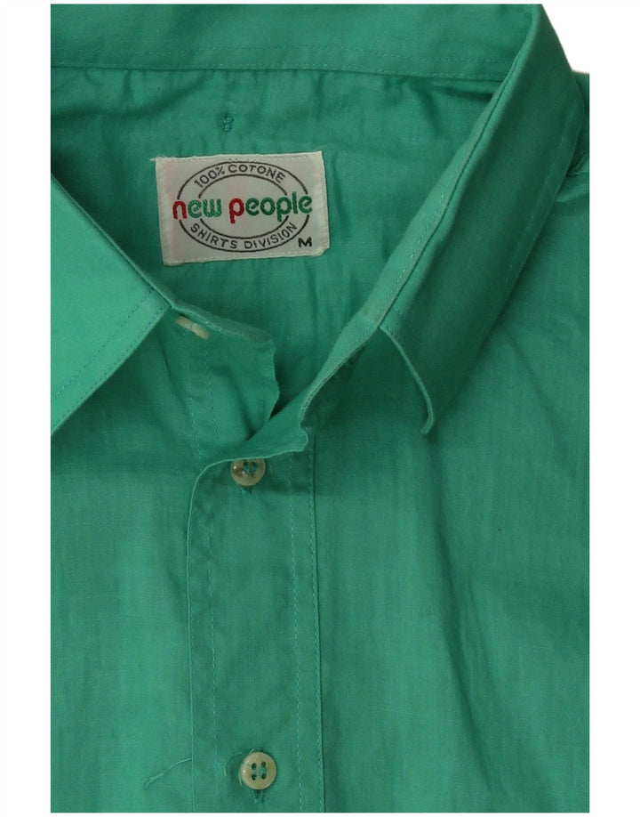 Camisa masculina vintage de manga curta algodão verde médio