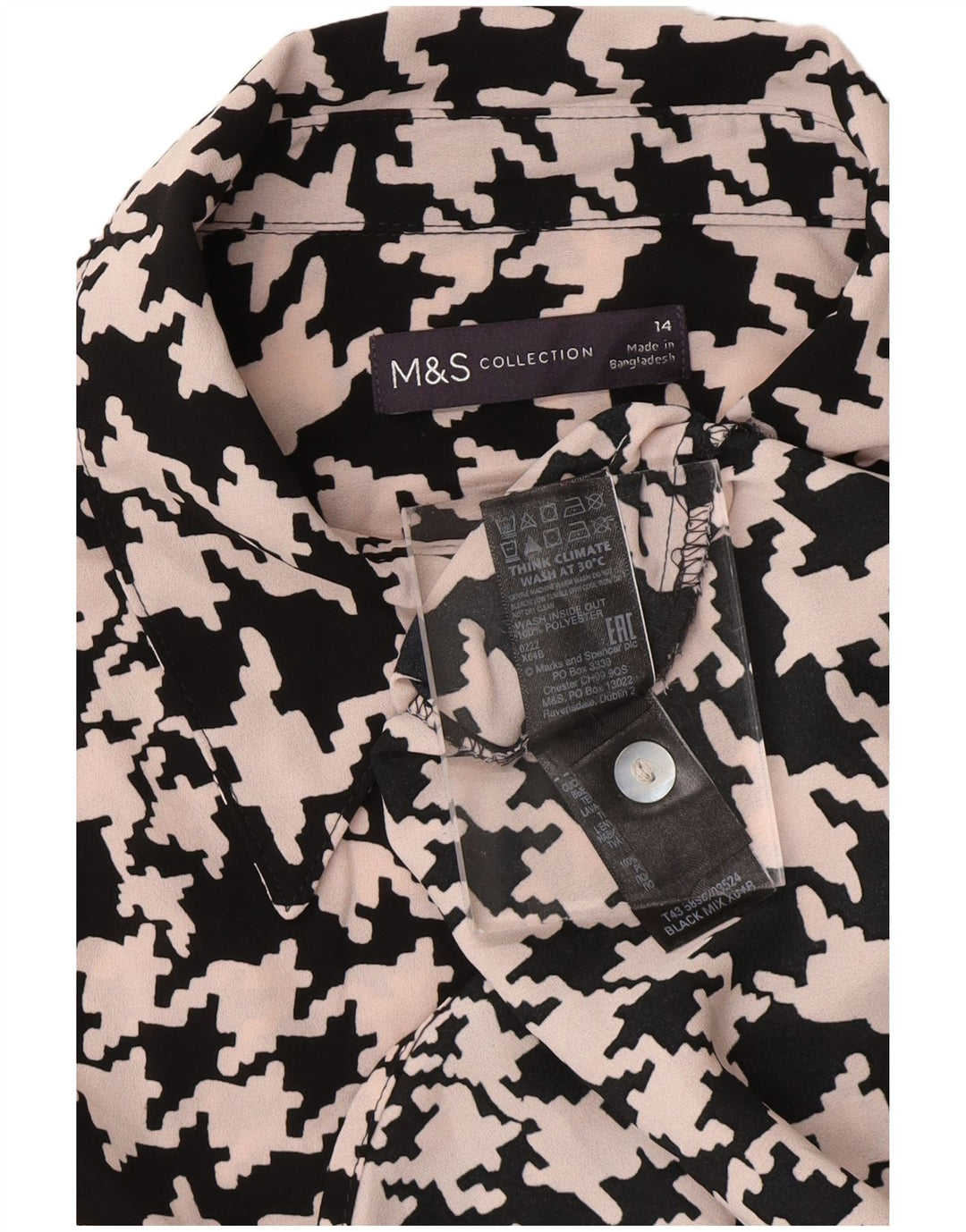 Blusa feminina MARKS & SPENCER UK 14 grande preta houndstooth