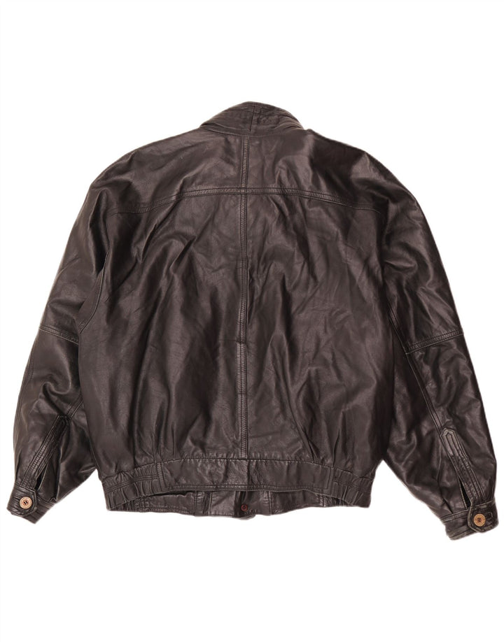 Jaqueta de couro masculina vintage folgada UK 38 preta média