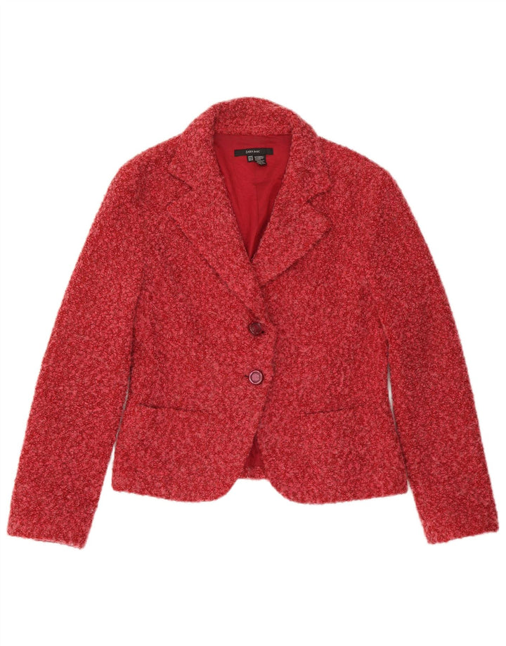 Jaqueta blazer feminina com 2 botões ZARA EU 42 grande acrílico manchado vermelho