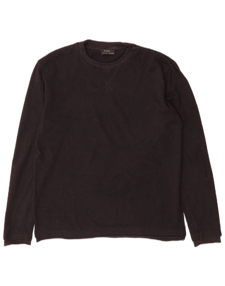Zara Suéter masculino com gola redonda, preto médio
