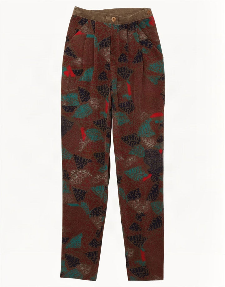 Calça casual feminina vintage com padrão abstrato IT 44 médio W26 L34 marrom