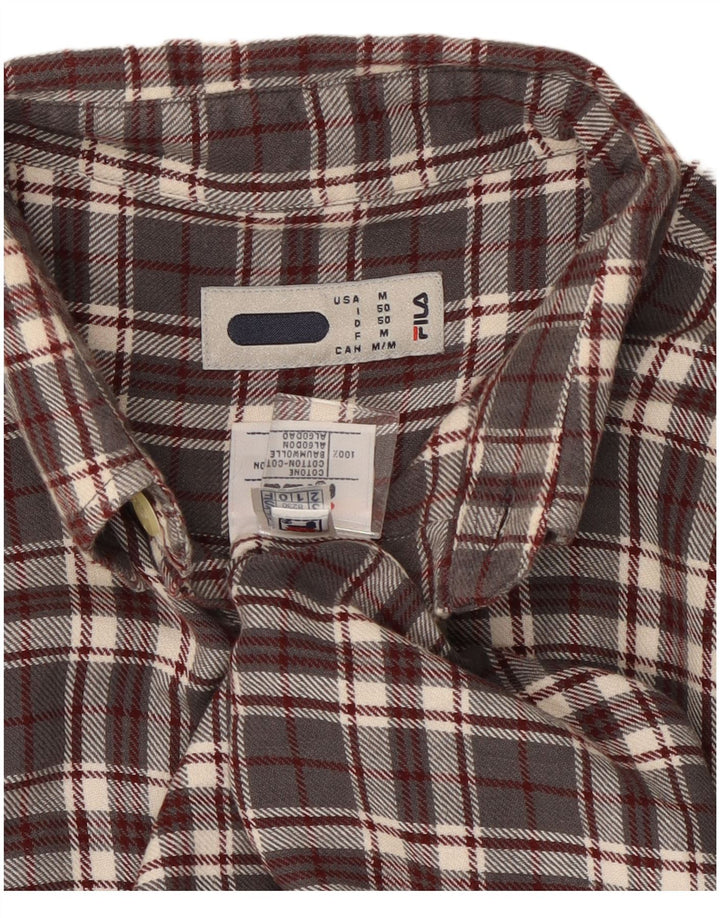 Fila Camisa masculina de flanela cinza médio algodão xadrez
