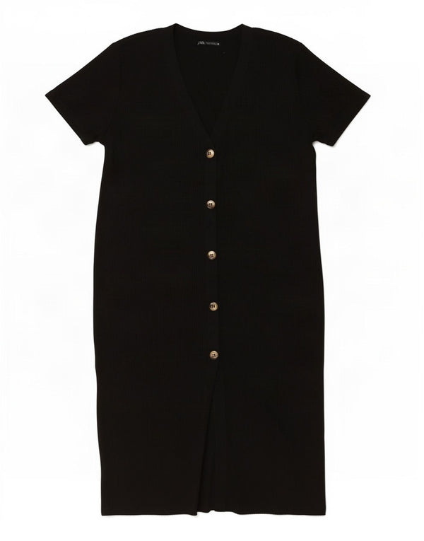 Zara Vestido feminino de mangas curtas UK 18 XL preto poliéster