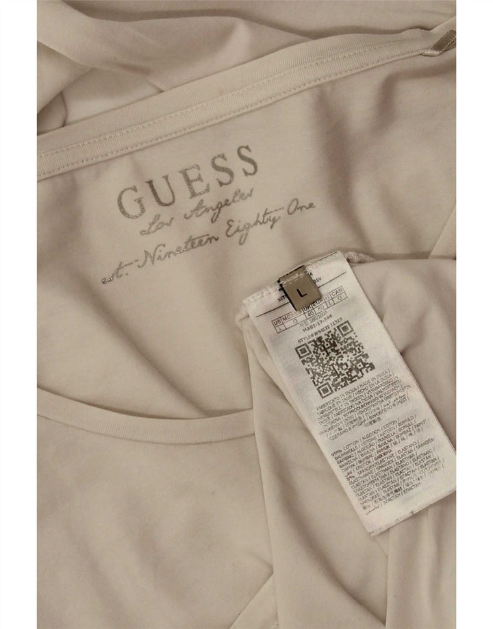 Top gráfico feminino Guess manga comprida Reino Unido 14 grande algodão branco