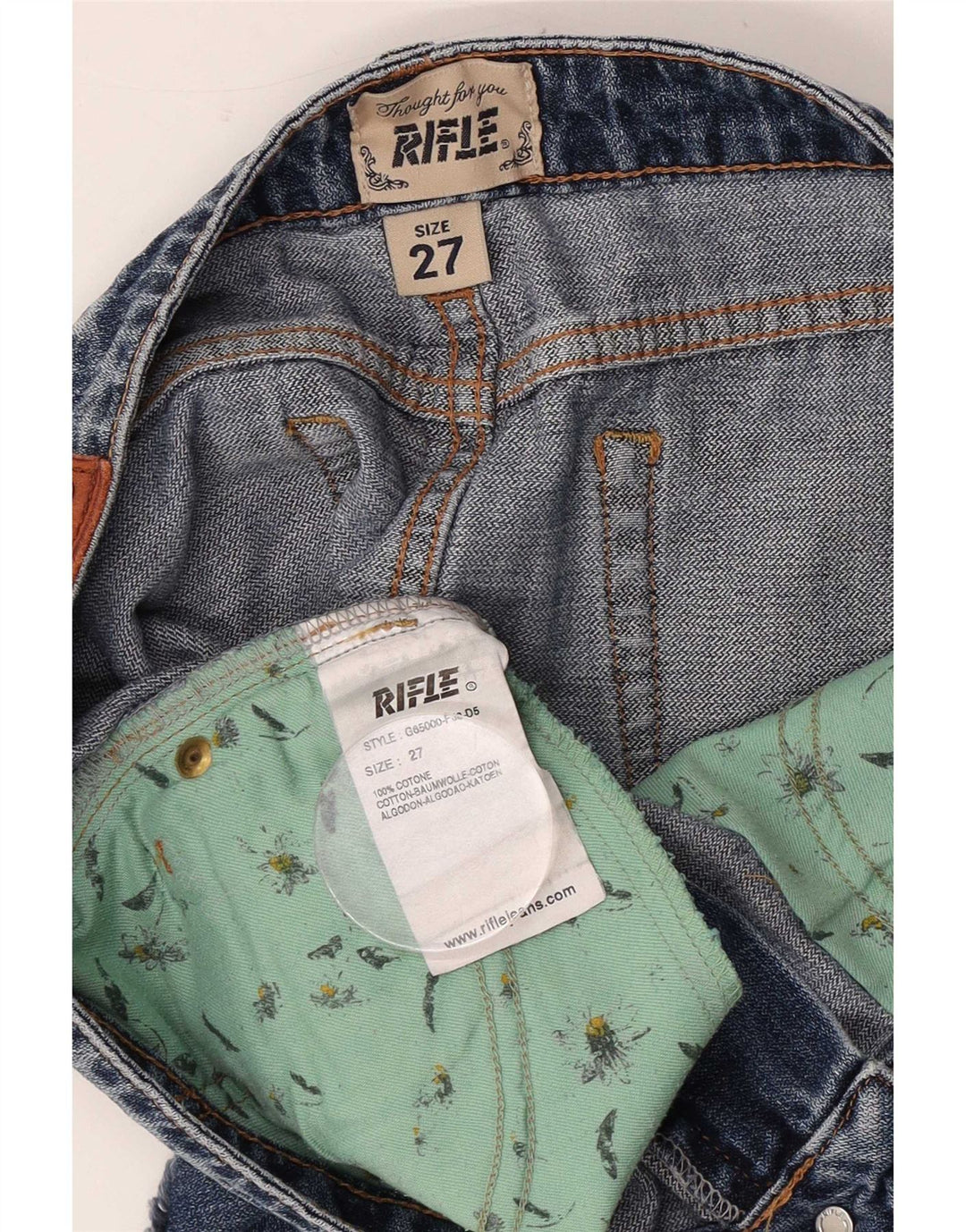 Mini saia jeans feminina Rifle W27 pequena algodão azul