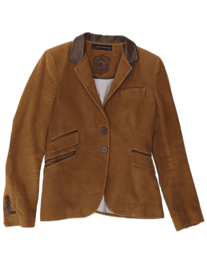 Jaqueta blazer feminina Zara com 2 botões Reino Unido 10 pequeno algodão marrom