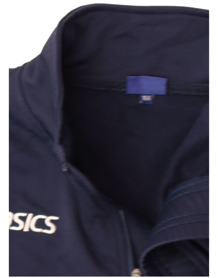Asics Meninos Zip Neck Pullover Treino Top 13-14 Anos Azul Marinho Poliéster