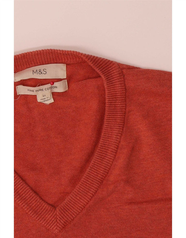 Suéter masculino Marks & Spencer com gola V e algodão laranja médio