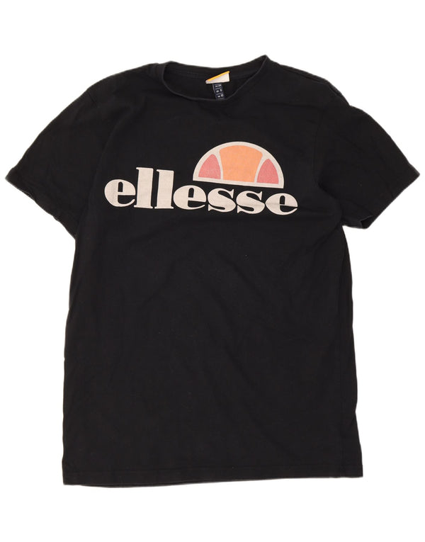 Ellesse camiseta feminina gráfica top UK 10 pequeno algodão preto