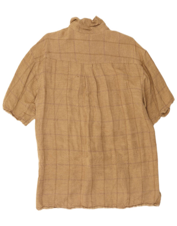 Camisa masculina Izod de manga curta, linho xadrez bege médio