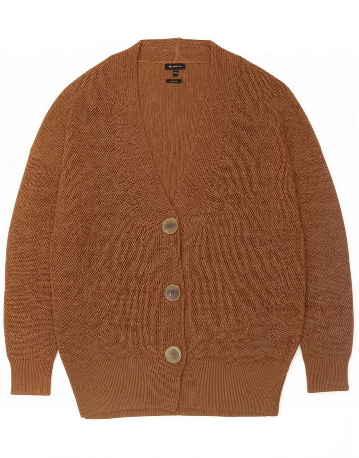 Suéter cardigã feminino Massimo Dutti Longline Reino Unido 14 poliéster marrom médio