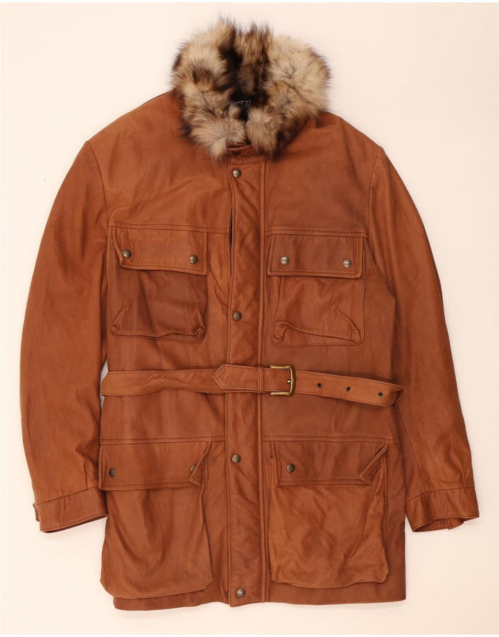 Casaco de couro masculino vintage IT 56 3XL couro marrom
