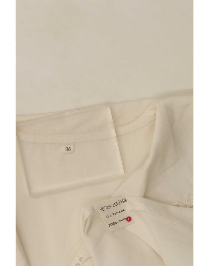 Blusa feminina vintage EU 36 poliéster floral branco pequeno