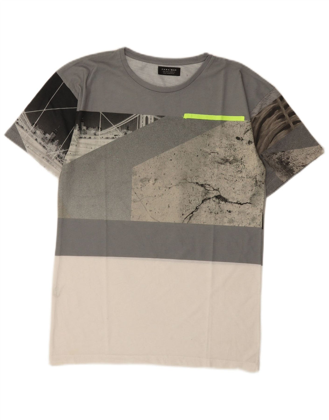 Zara Camiseta masculina gráfica Top pequeno bloco cinza colorido