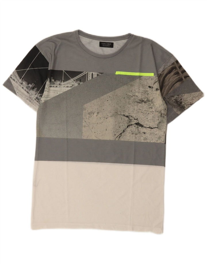 Zara Camiseta masculina gráfica Top pequeno bloco cinza colorido