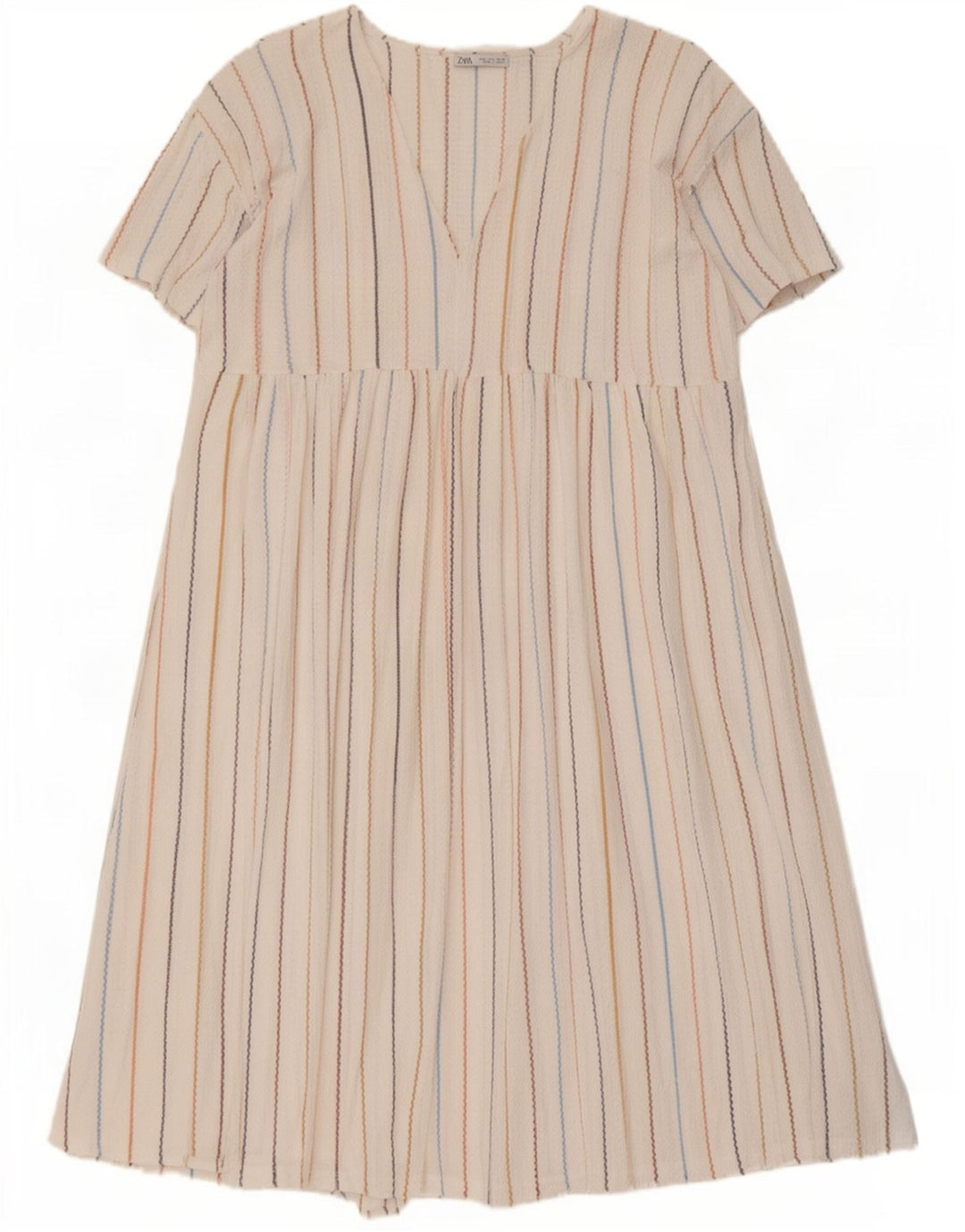 Vestido feminino Zara A-Line UK 16 grande poliéster listrado branco