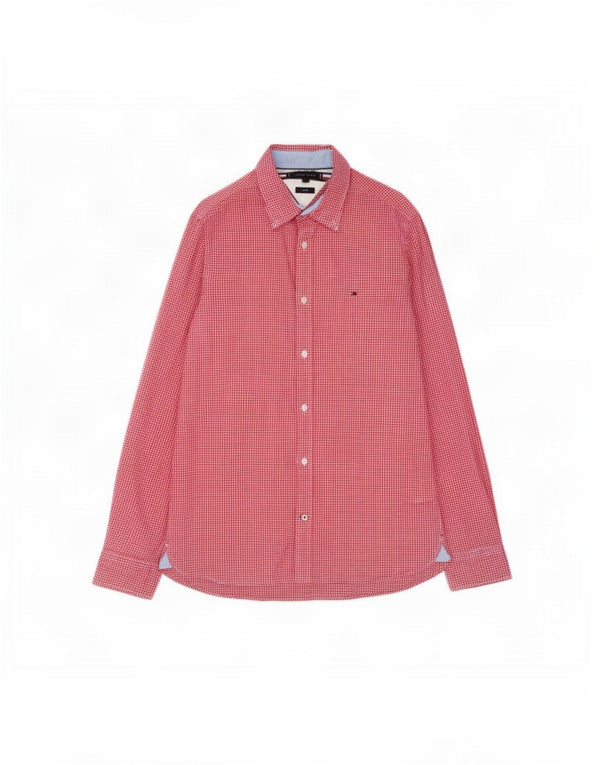 Tommy Hilfiger Camisa masculina Slim Fit grande algodão vermelho guingão