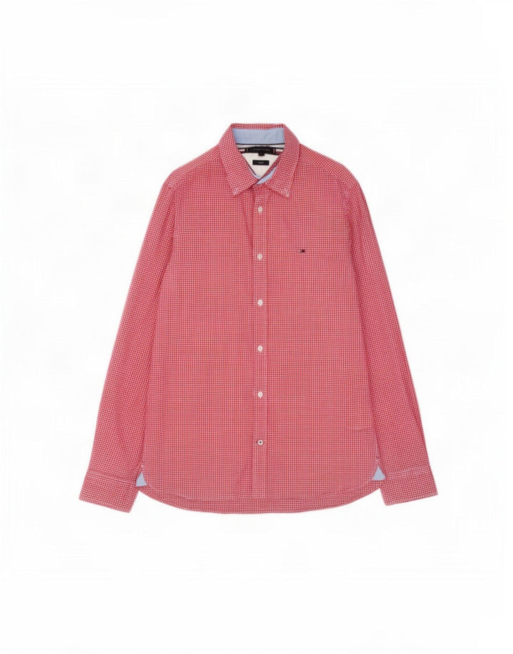Tommy Hilfiger Camisa masculina Slim Fit grande algodão vermelho guingão