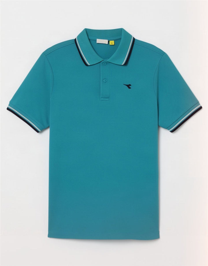 Camisa polo masculina Diadora pequena listrada turquesa