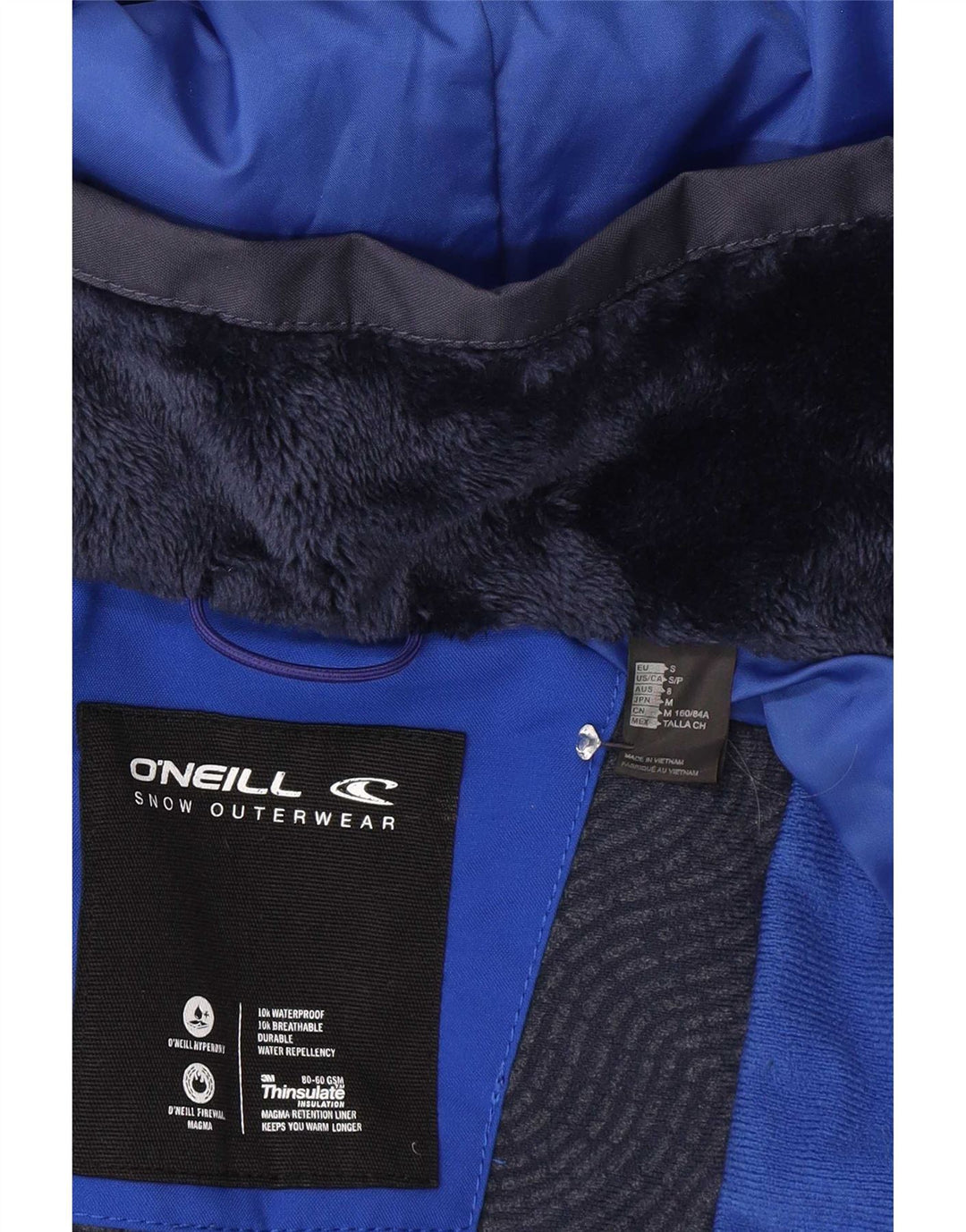 Jaqueta corta-vento feminina com capuz O'Neill UK 10 pequena azul marinho manchada