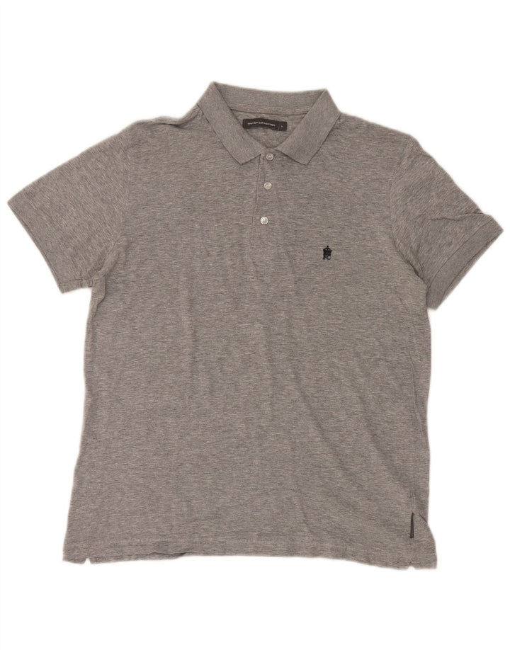 Camisa polo masculina French Connection grande algodão manchado cinza