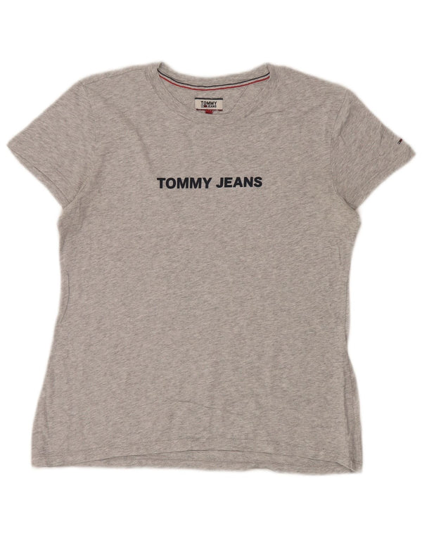 Camiseta feminina Tommy Hilfiger com estampa gráfica UK 14 cinza médio manchado