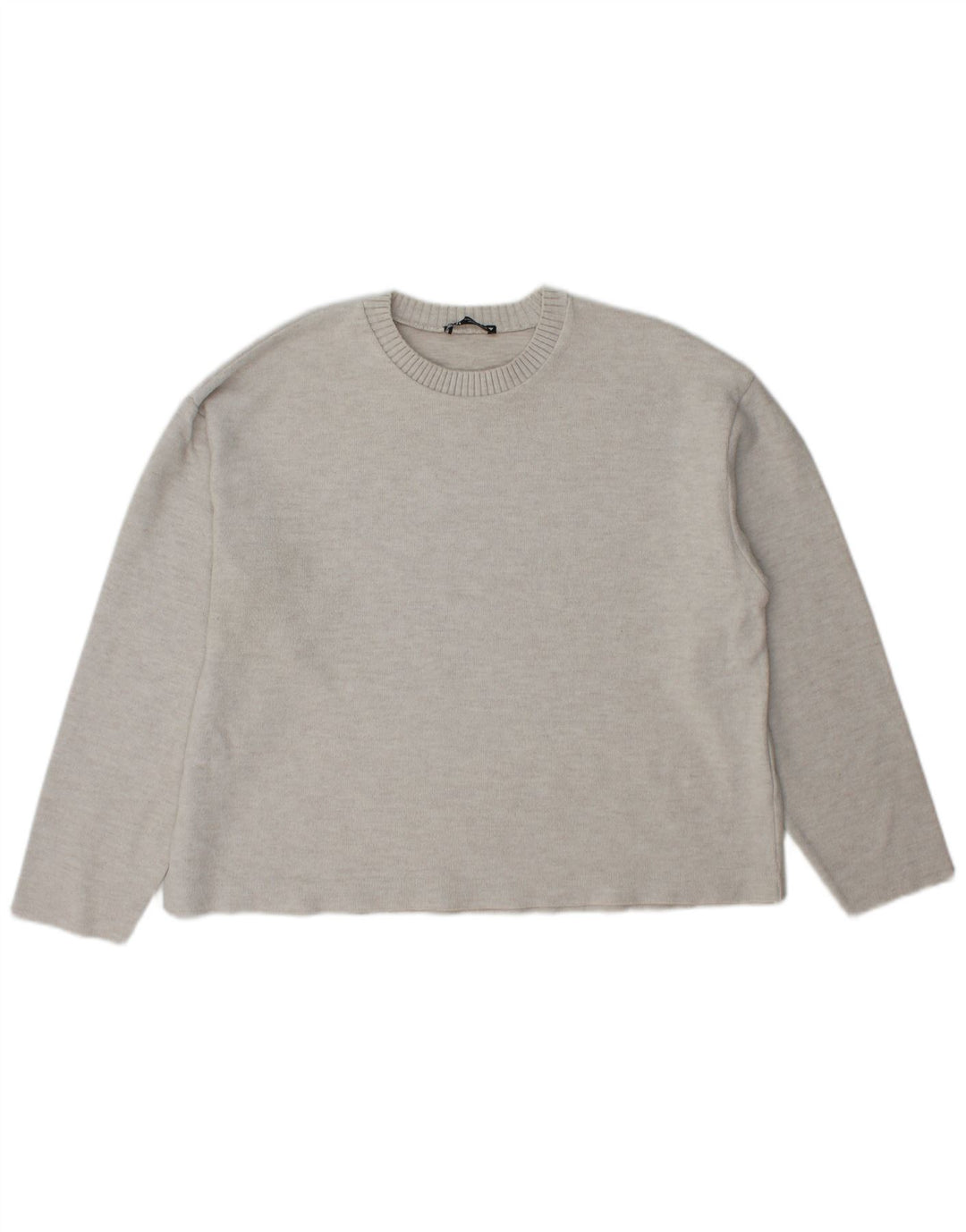 Zara Suéter feminino com gola redonda, Reino Unido 16, grande, cinza, poliéster