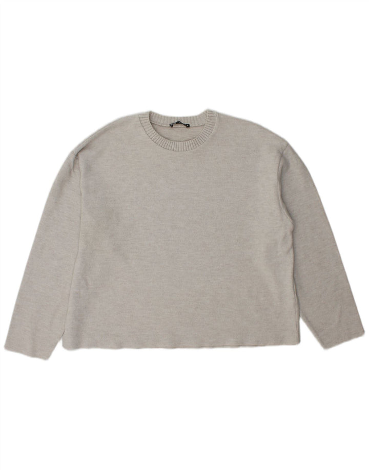 Zara Suéter feminino com gola redonda, Reino Unido 16, grande, cinza, poliéster