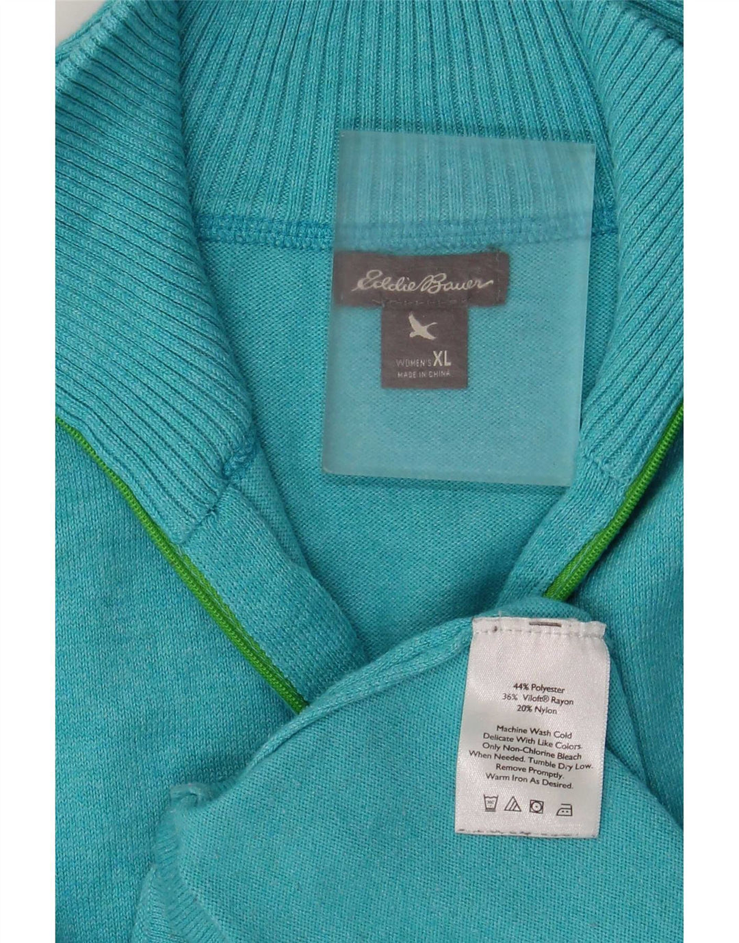 Suéter feminino Eddie Bauer com zíper e gola em poliéster UK 18 XL azul poliéster
