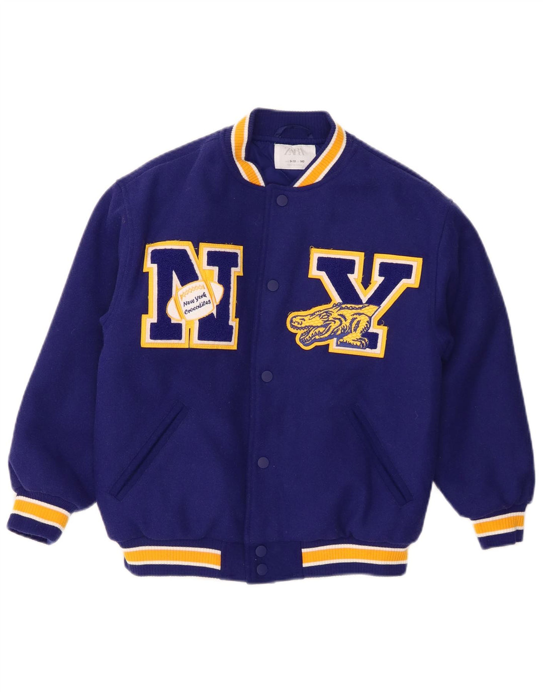 Jaqueta ZARA Girls New York Crocodiles Graphic Varsity 9-10 anos Azul marinho