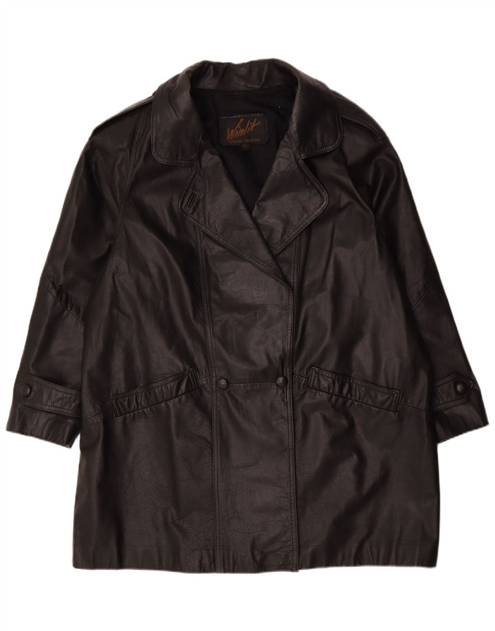 Casaco de couro vintage feminino grande Reino Unido 16 grande preto