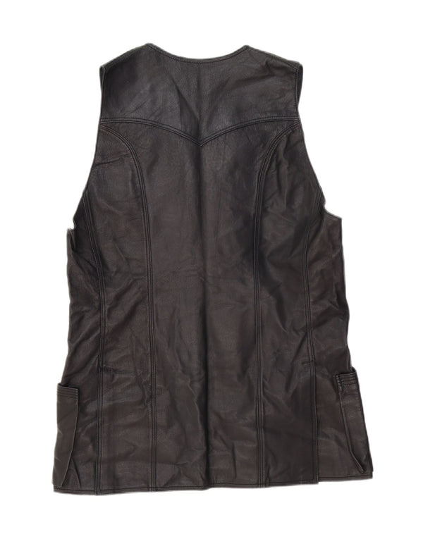 Colete de couro feminino vintage UK 14 médio preto