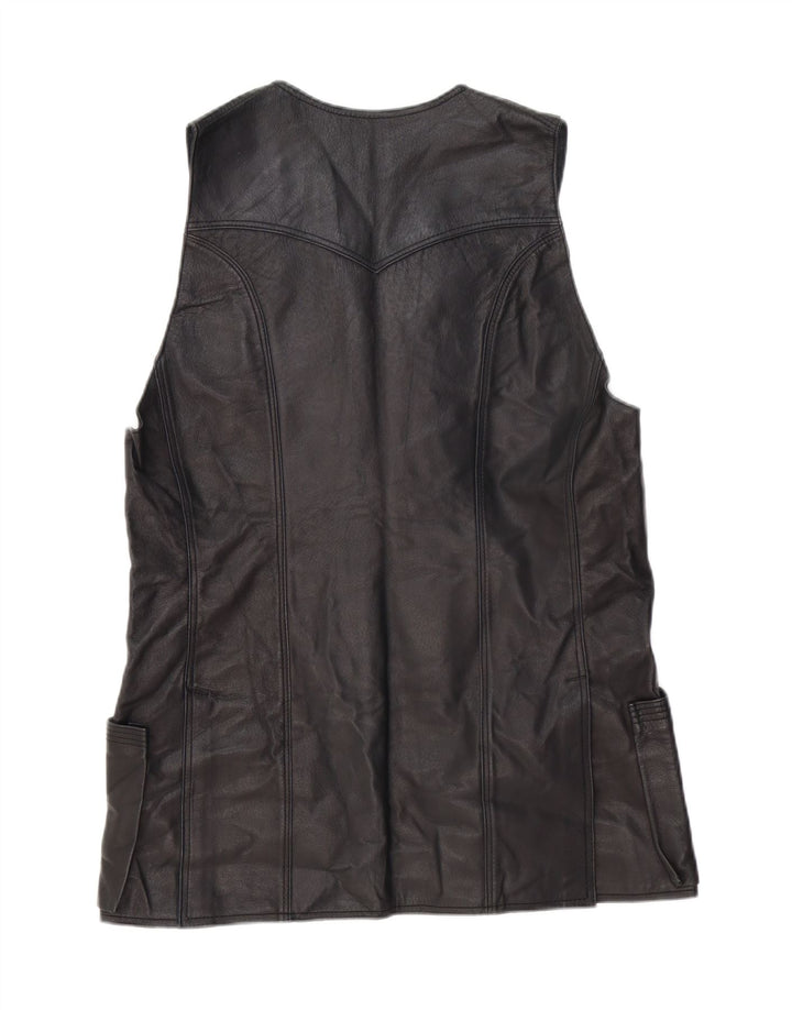 Colete de couro feminino vintage UK 14 médio preto