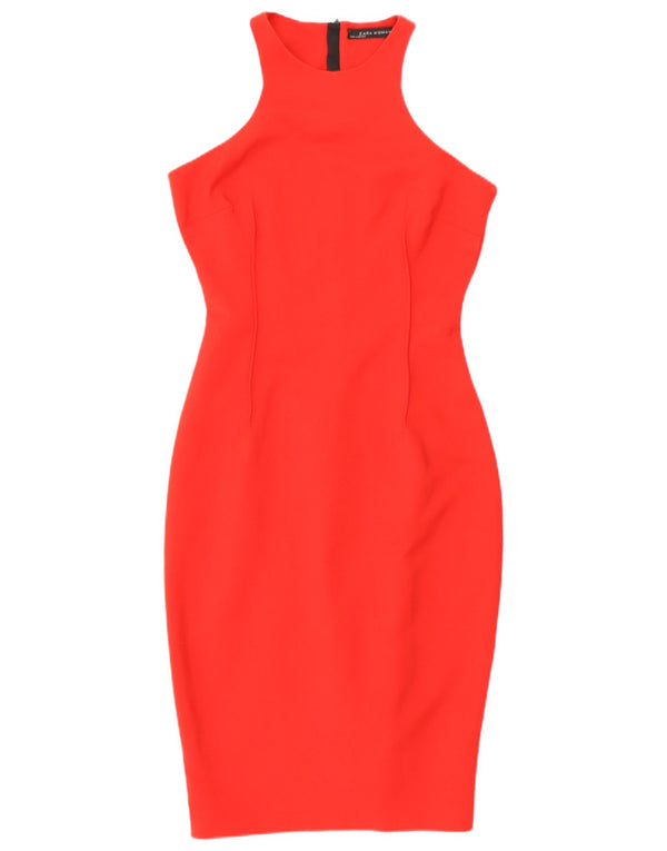 Vestido bodycon feminino sem mangas Zara Reino Unido 10 pequeno algodão vermelho